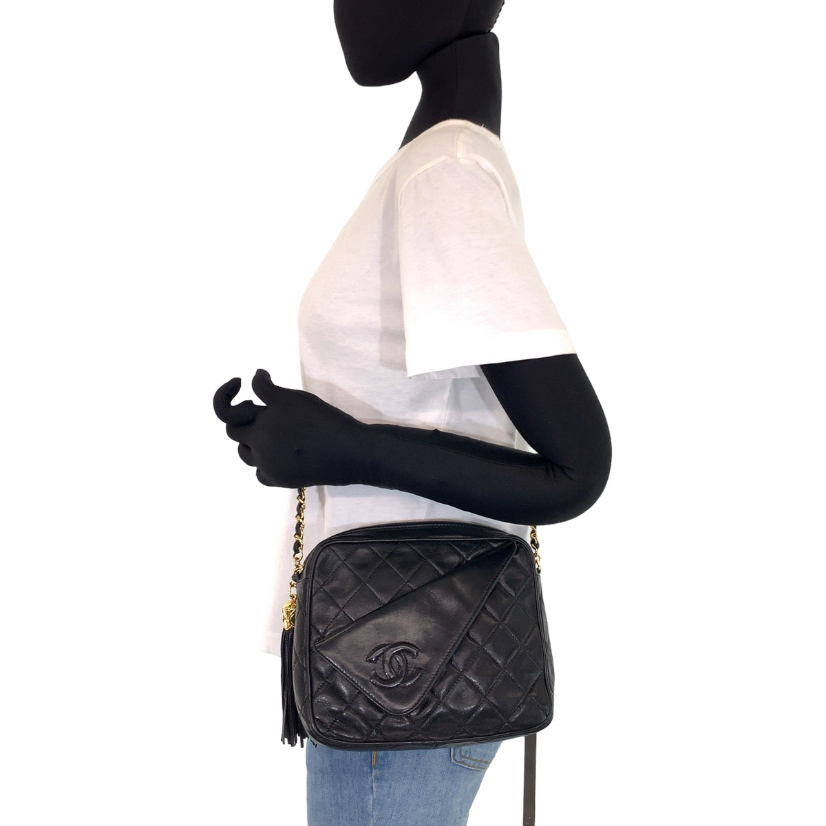 H-00310
CHANEL シャネル ヴィンテージ マトラッセ ココマーク タッセル ブラック 黒 ゴールド金具 ラムスキン チェーンショルダーバッグ 斜め掛け  レディース