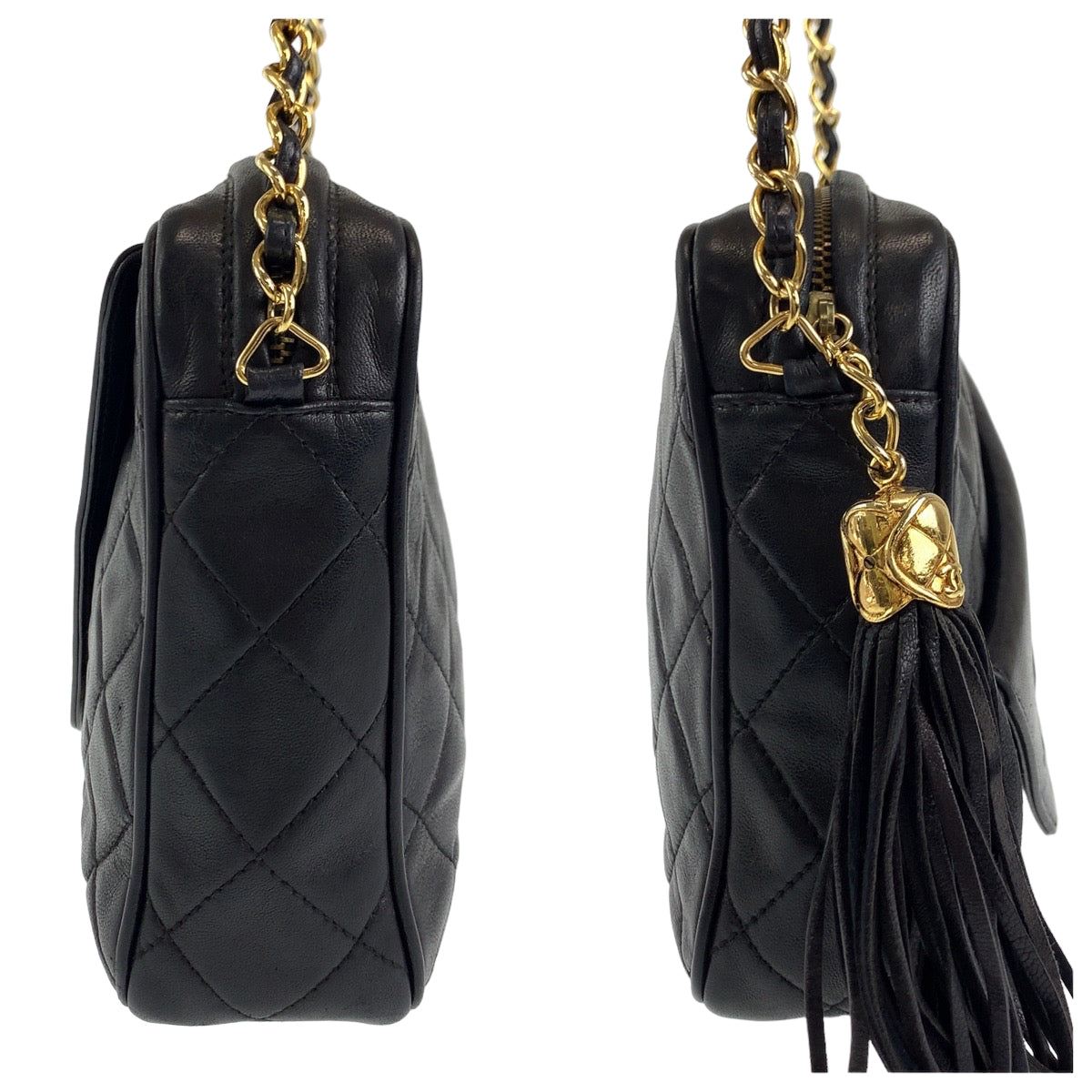 H-00310
CHANEL シャネル ヴィンテージ マトラッセ ココマーク タッセル ブラック 黒 ゴールド金具 ラムスキン チェーンショルダーバッグ 斜め掛け  レディース