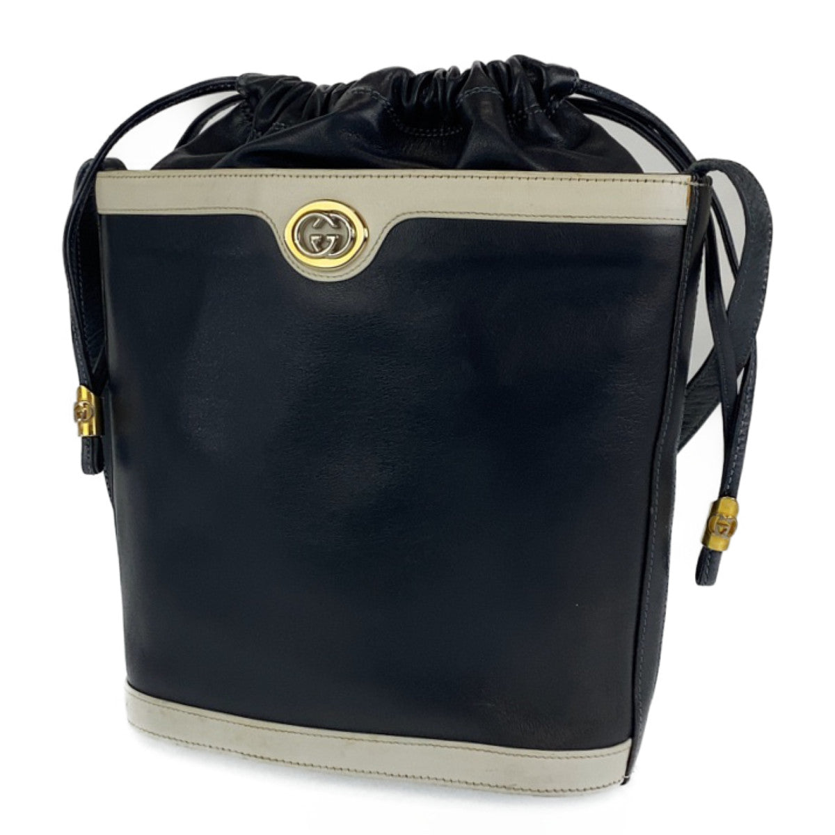 C-089
GUCCI グッチ ヴィンテージ ネイビー 紺 ゴールド金具 レザー ショルダーバッグ 斜め掛けバッグ  レディース