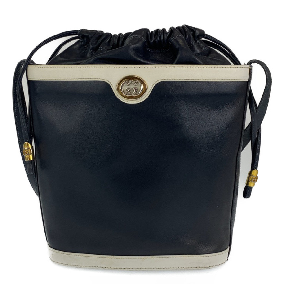 C-089
GUCCI グッチ ヴィンテージ ネイビー 紺 ゴールド金具 レザー ショルダーバッグ 斜め掛けバッグ  レディース