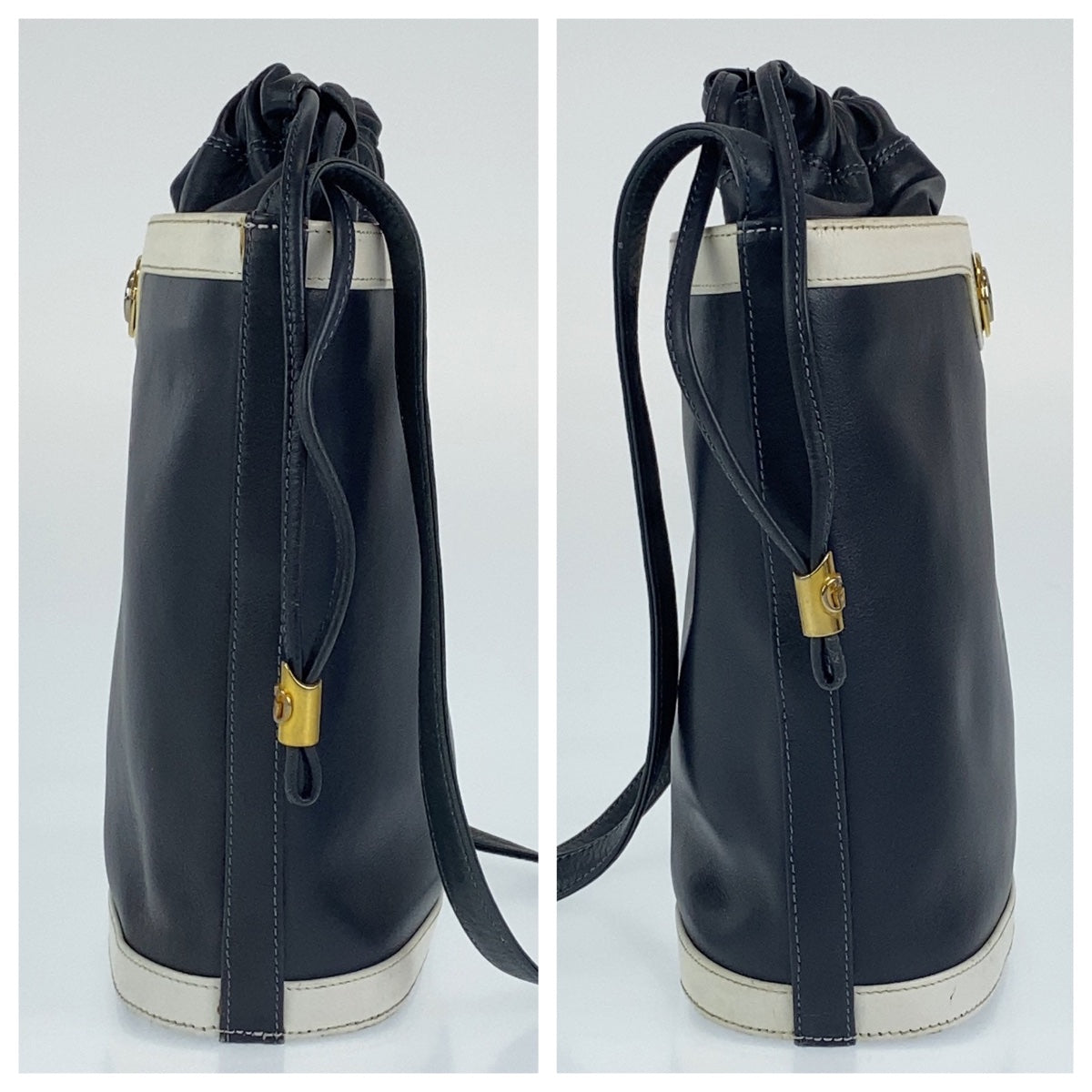 C-089
GUCCI グッチ ヴィンテージ ネイビー 紺 ゴールド金具 レザー ショルダーバッグ 斜め掛けバッグ  レディース