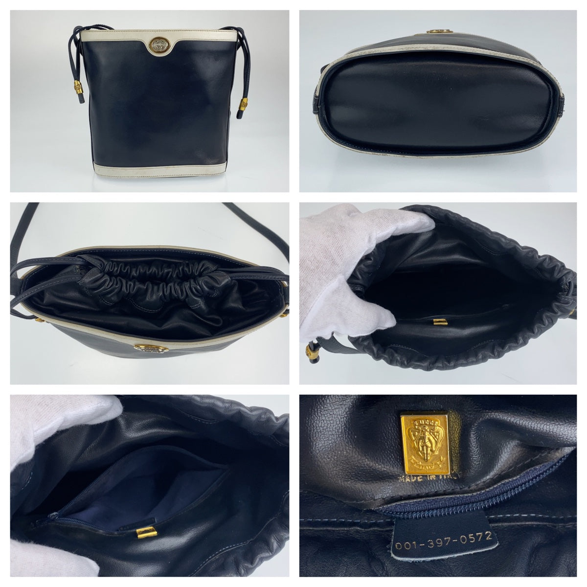 C-089
GUCCI グッチ ヴィンテージ ネイビー 紺 ゴールド金具 レザー ショルダーバッグ 斜め掛けバッグ  レディース