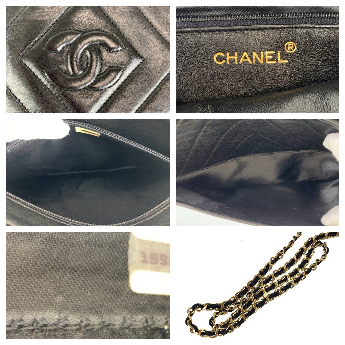 10236
CHANEL シャネル ヴィンテージ ダイヤステッチ ココマーク フリンジ ブラック ゴールド金具 ラムスキン 斜め掛け チェーン ショルダーバッグ ポシェット  レディース