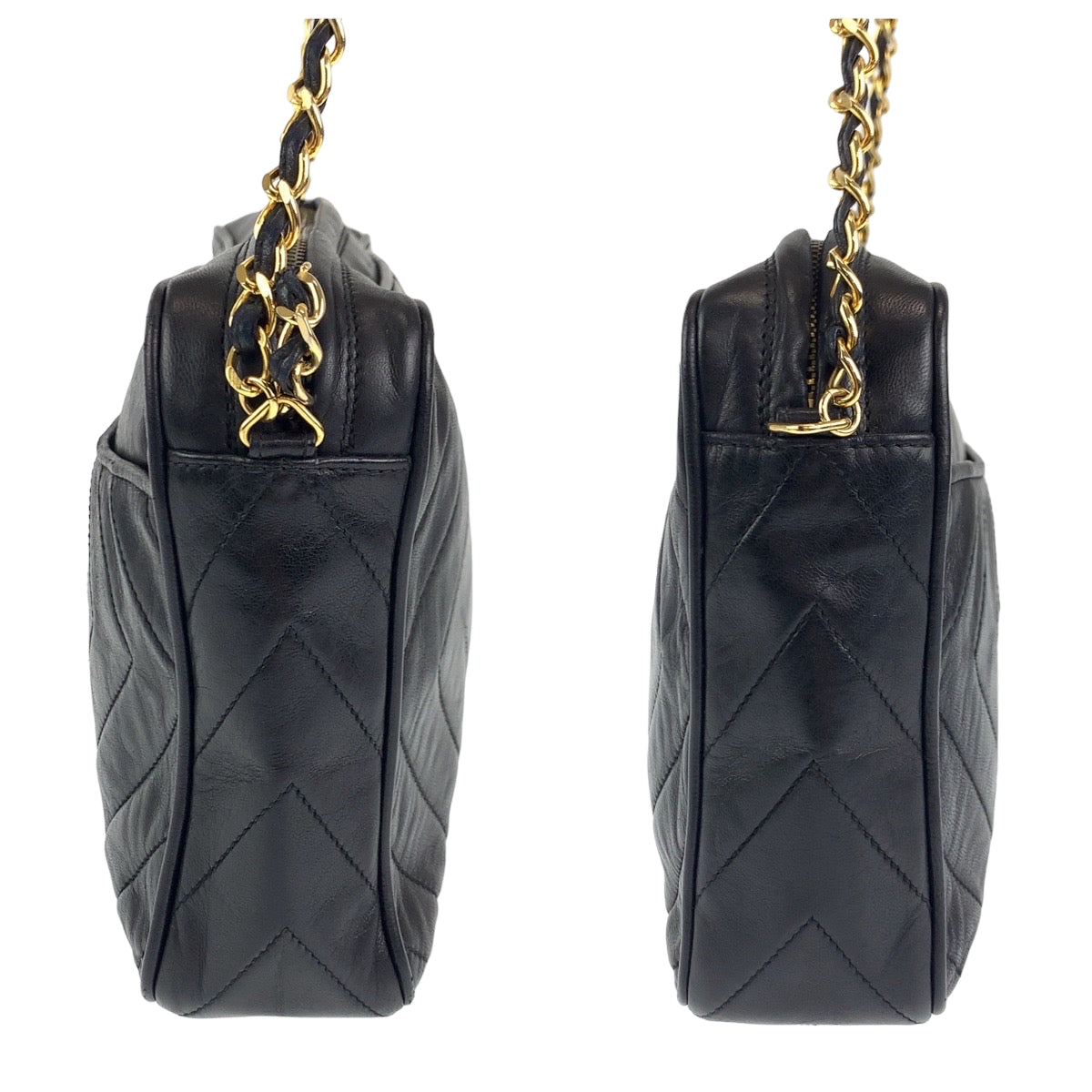 10236
CHANEL シャネル ヴィンテージ ダイヤステッチ ココマーク フリンジ ブラック ゴールド金具 ラムスキン 斜め掛け チェーン ショルダーバッグ ポシェット  レディース