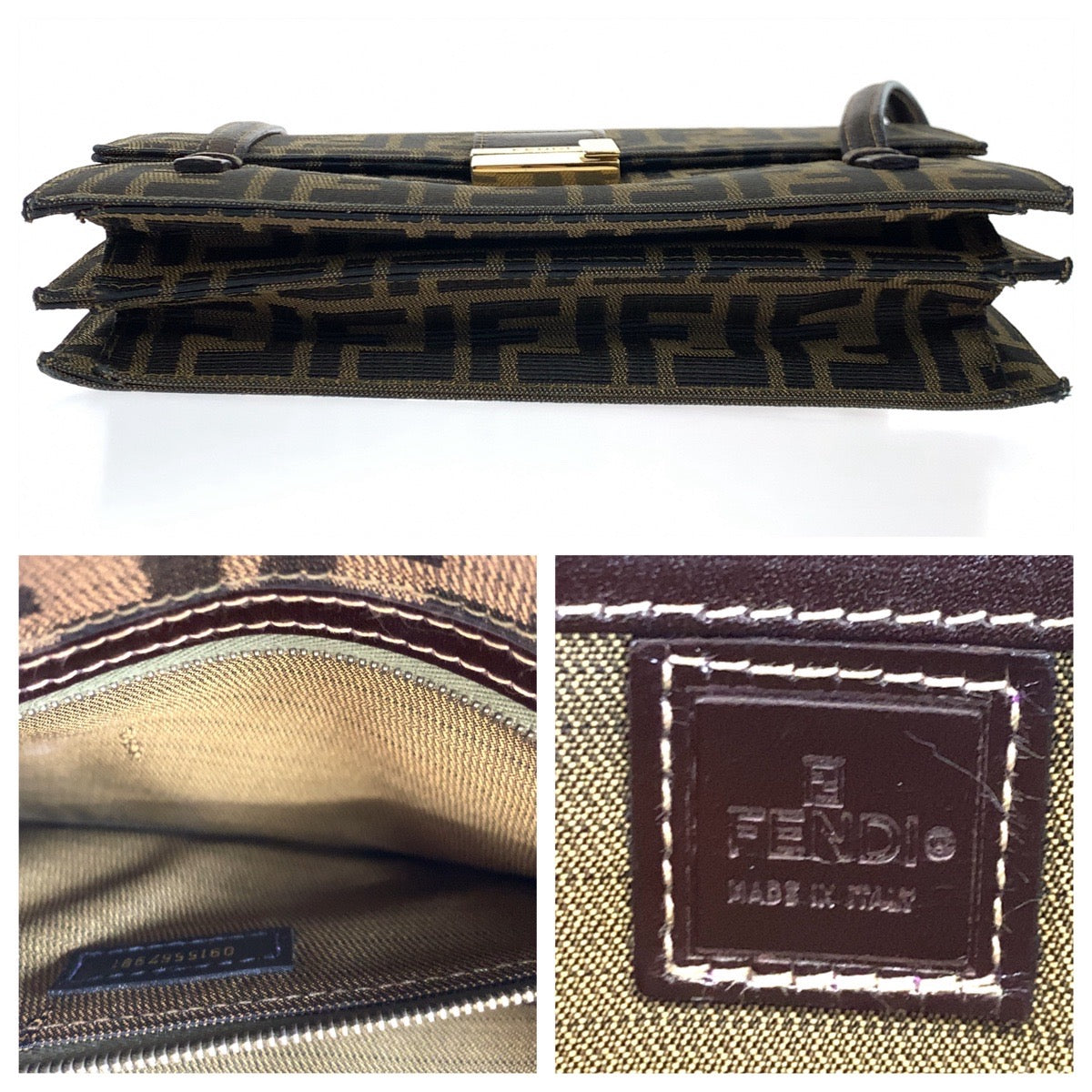 10237
FENDI フェンディ ヴィンテージ ズッカ柄 ブラウン 茶色 ゴールド金具 キャンバス 肩掛け ショルダーバッグ ハンドバッグ  レディース