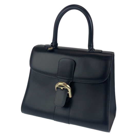 H-00204
DELVAUX デルヴォー ブリヨンMM ブラック 黒 ゴールド金具 ボックスカーフ ハンドバッグ トートバッグ  レディース