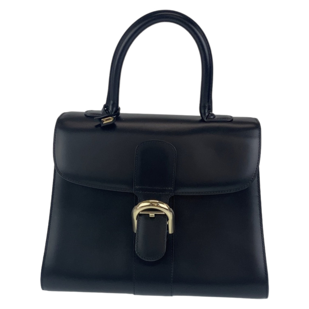 H-00204
DELVAUX デルヴォー ブリヨンMM ブラック 黒 ゴールド金具 ボックスカーフ ハンドバッグ トートバッグ  レディース