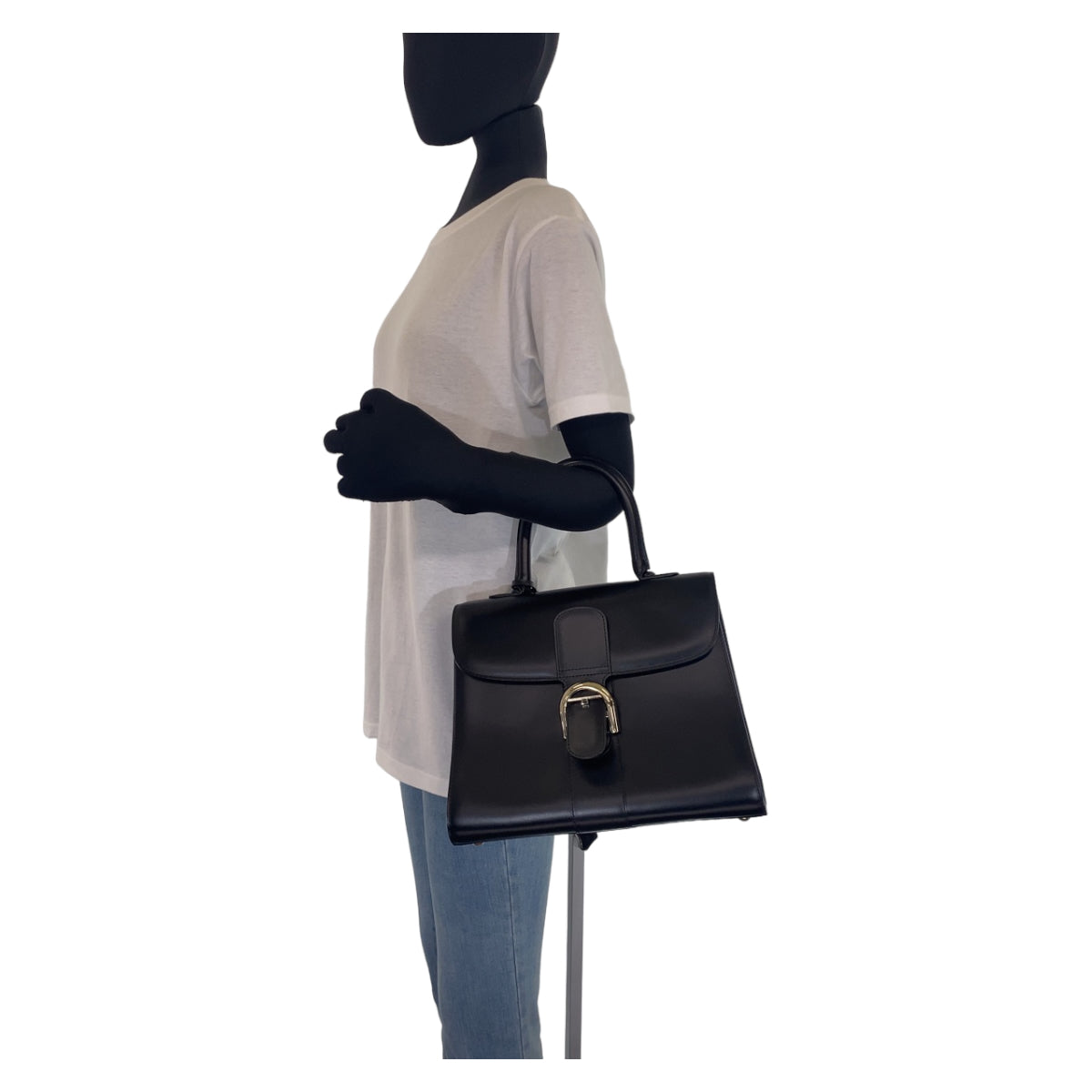 H-00204
DELVAUX デルヴォー ブリヨンMM ブラック 黒 ゴールド金具 ボックスカーフ ハンドバッグ トートバッグ  レディース