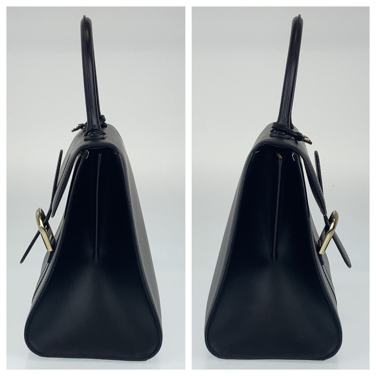 H-00204
DELVAUX デルヴォー ブリヨンMM ブラック 黒 ゴールド金具 ボックスカーフ ハンドバッグ トートバッグ  レディース
