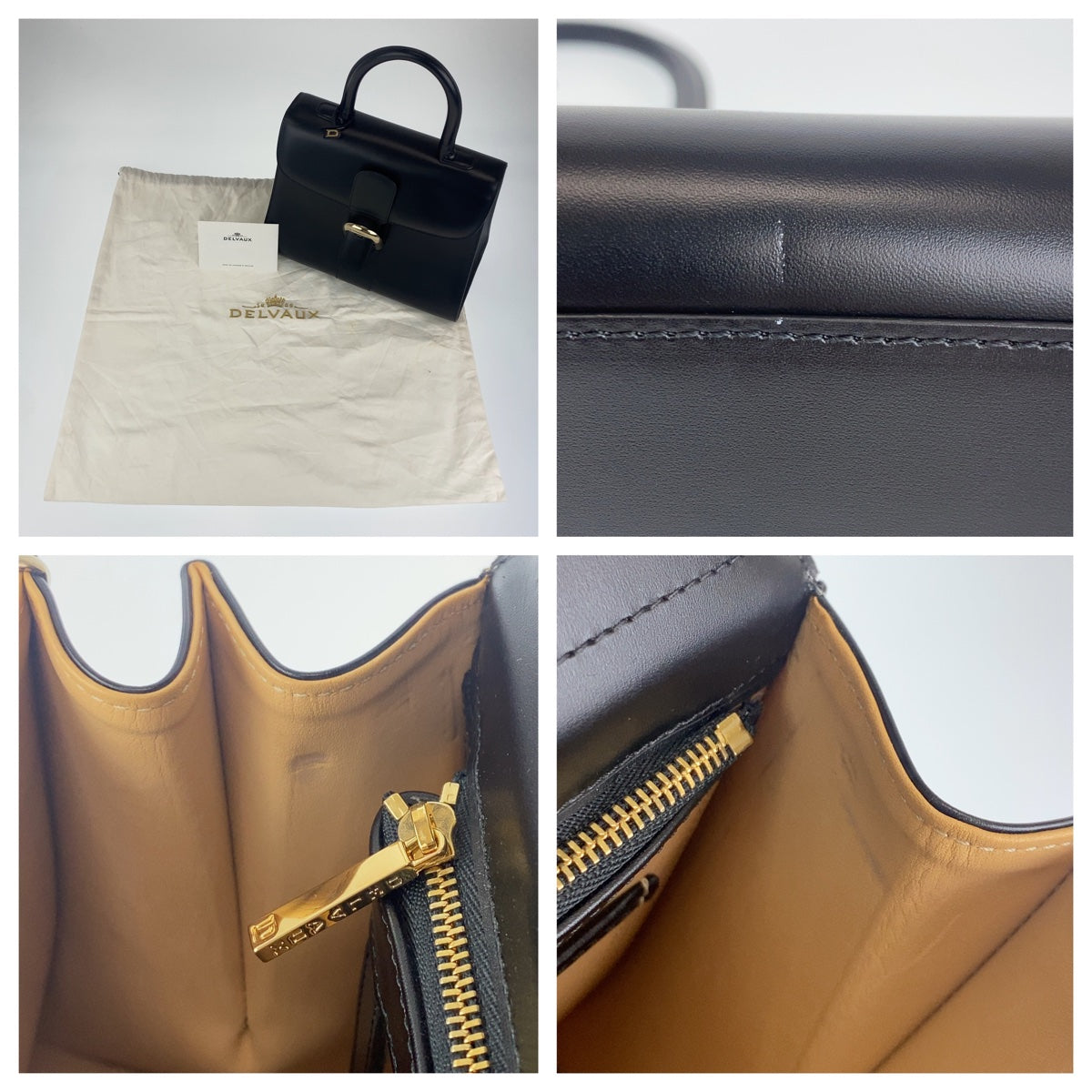 H-00204
DELVAUX デルヴォー ブリヨンMM ブラック 黒 ゴールド金具 ボックスカーフ ハンドバッグ トートバッグ  レディース