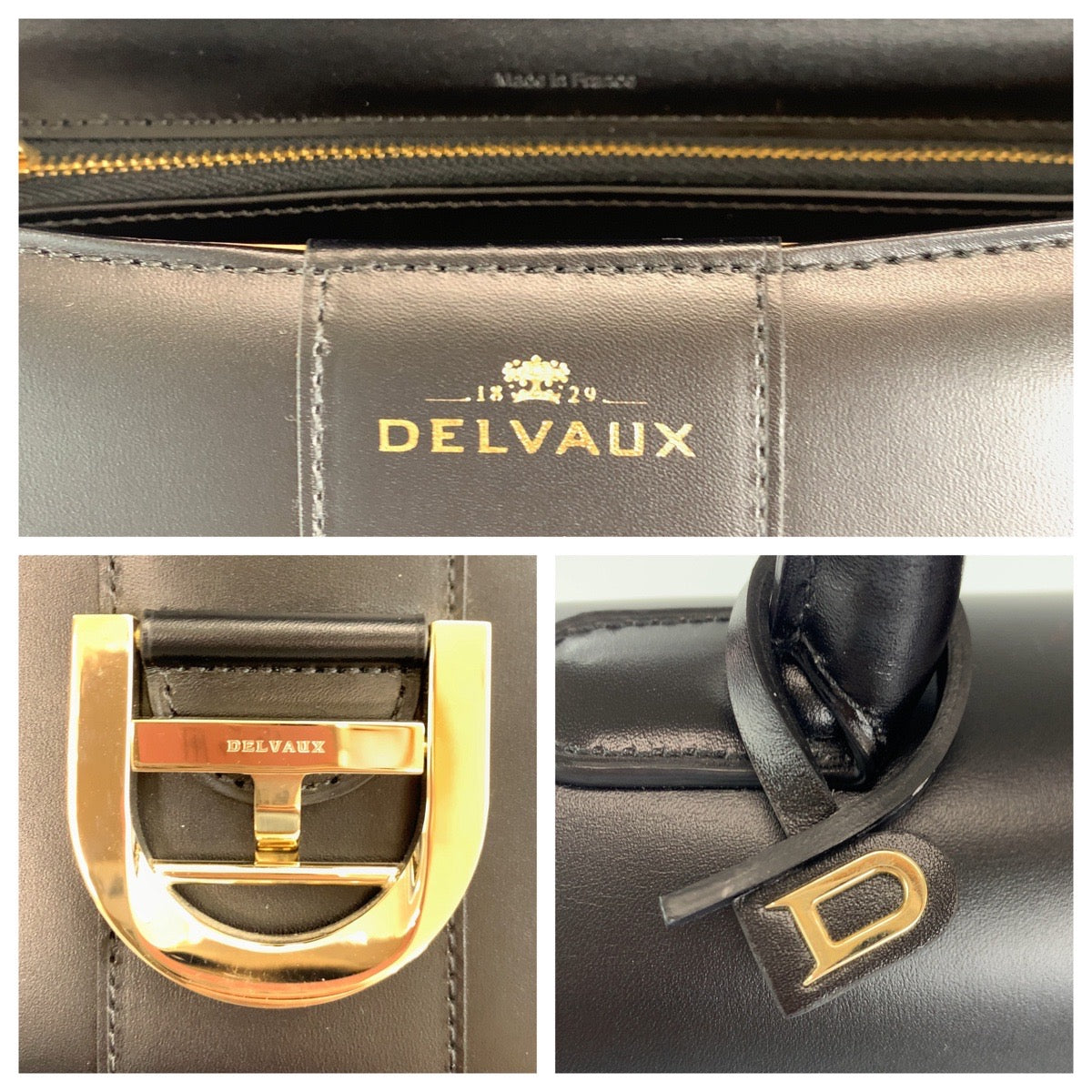 H-00204
DELVAUX デルヴォー ブリヨンMM ブラック 黒 ゴールド金具 ボックスカーフ ハンドバッグ トートバッグ  レディース