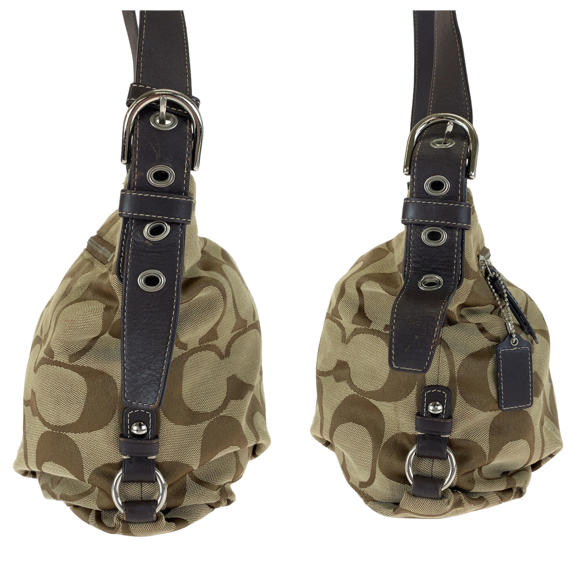 12666
 COACH Signature Brown Silver Hardware Canvas F15067 Shoulder Bag Pochette Crossbody Bag for Women