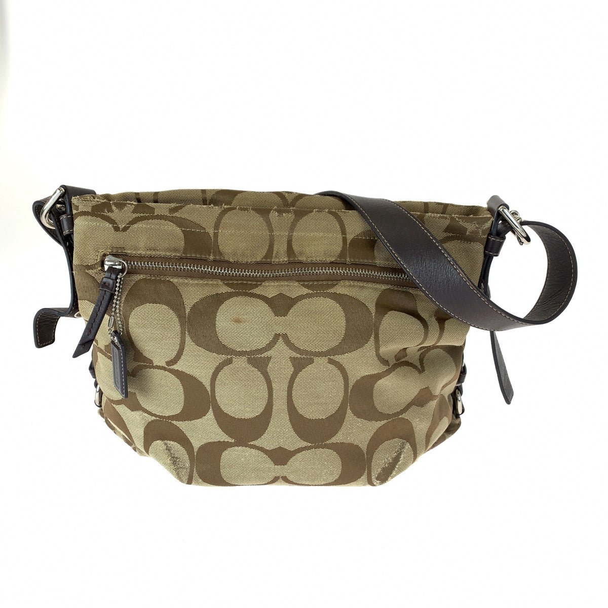 12666
 COACH Signature Brown Silver Hardware Canvas F15067 Shoulder Bag Pochette Crossbody Bag for Women