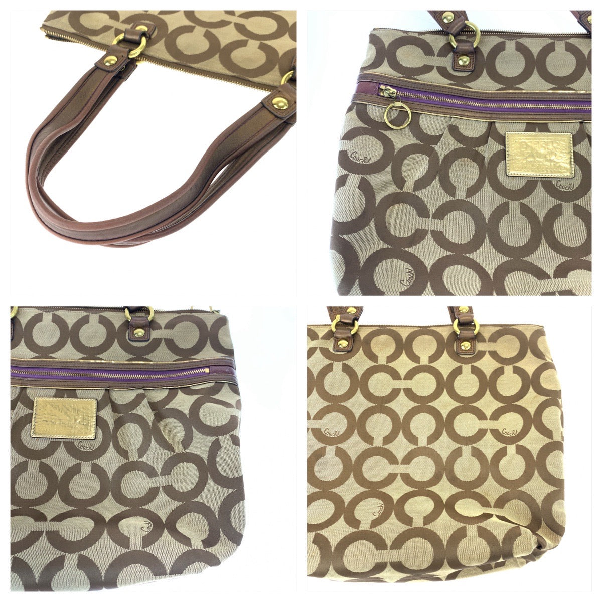 12661
COACH コーチ オプアート ポピー ベージュ ブラウン 茶 キャンバス F15331 トートバッグ ハンドバッグ  レディース