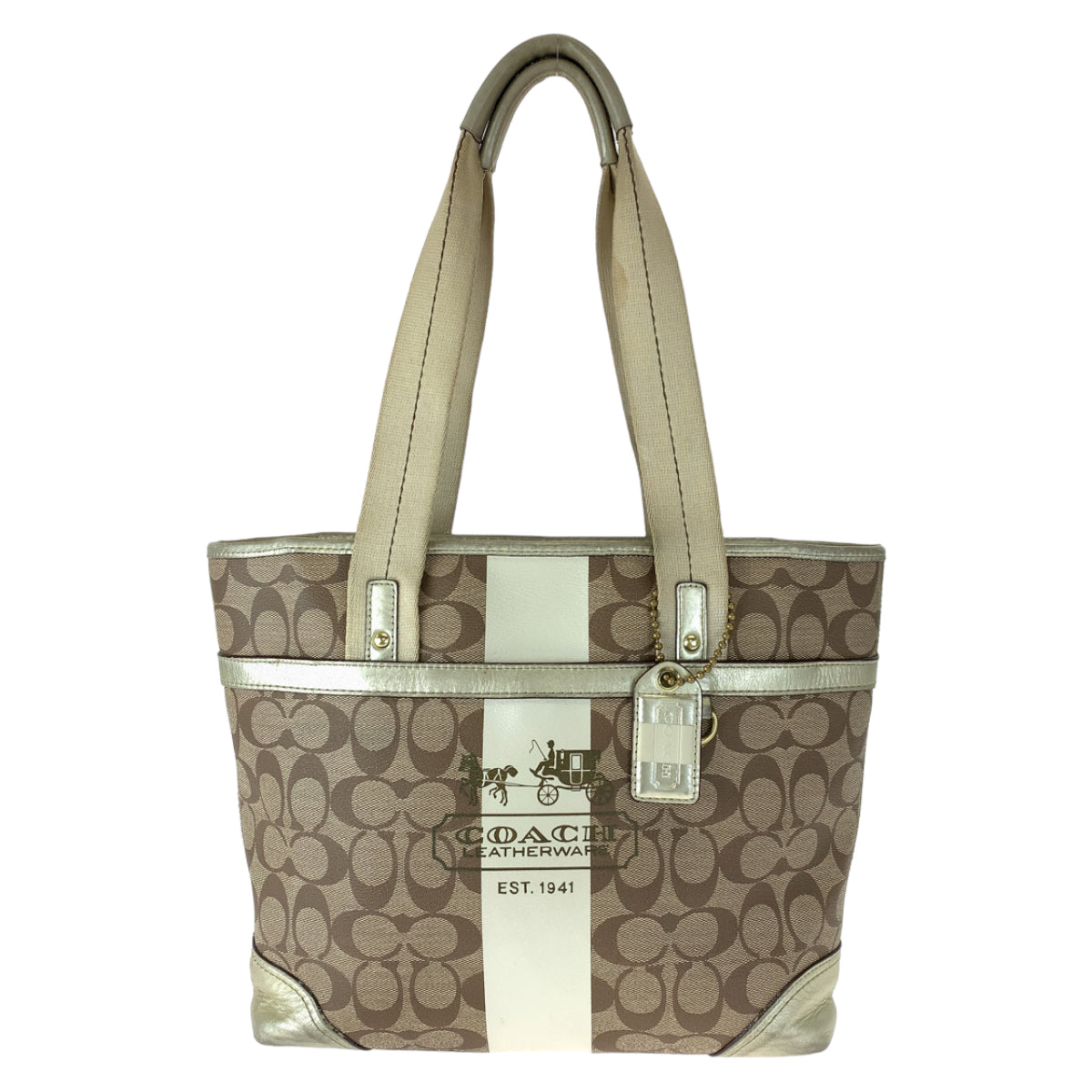 12658
COACH コーチ シグネチャー ヘリテージ ストライプ ブラウン シルバー金具 PVC 11350 ショルダーバッグ トートバッグ  レディース AB5