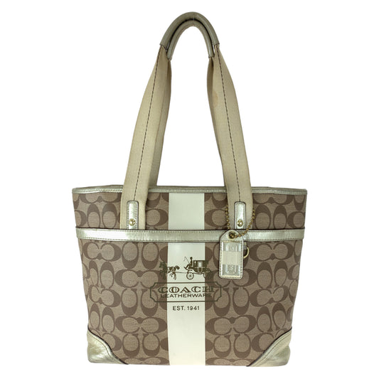 12658
COACH コーチ シグネチャー ヘリテージ ストライプ ブラウン シルバー金具 PVC 11350 ショルダーバッグ トートバッグ  レディース AB5