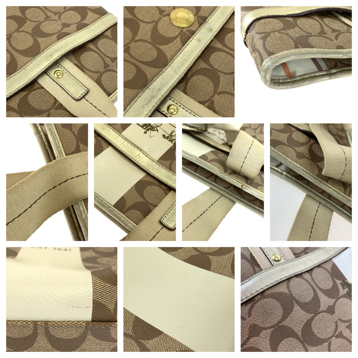 12658
COACH コーチ シグネチャー ヘリテージ ストライプ ブラウン シルバー金具 PVC 11350 ショルダーバッグ トートバッグ  レディース AB5