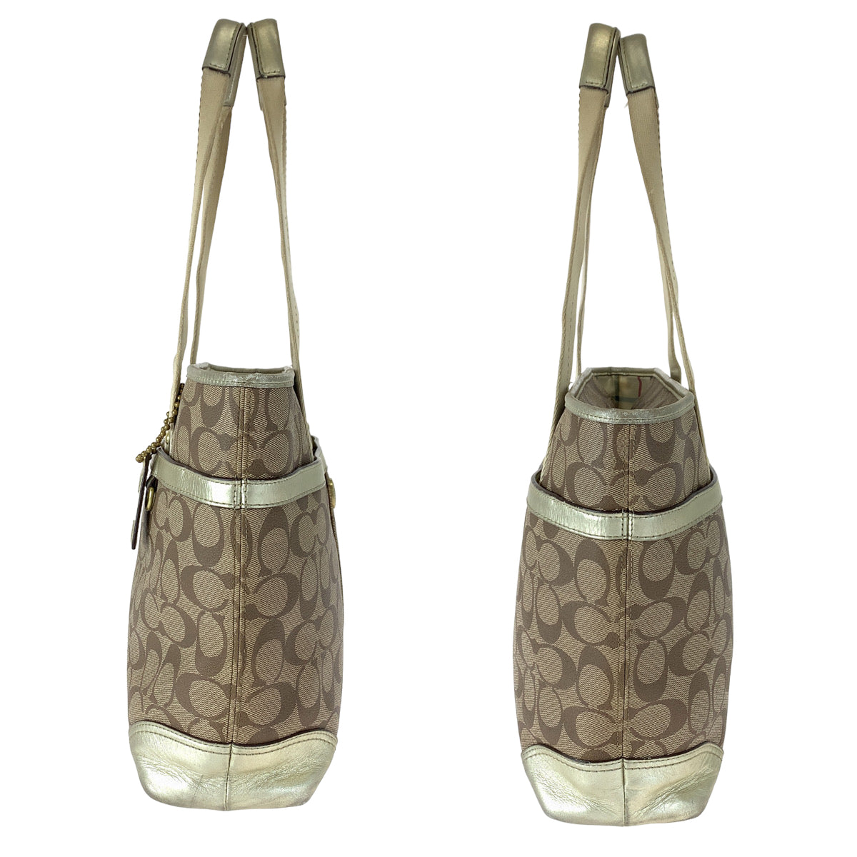 12658
COACH コーチ シグネチャー ヘリテージ ストライプ ブラウン シルバー金具 PVC 11350 ショルダーバッグ トートバッグ  レディース AB5