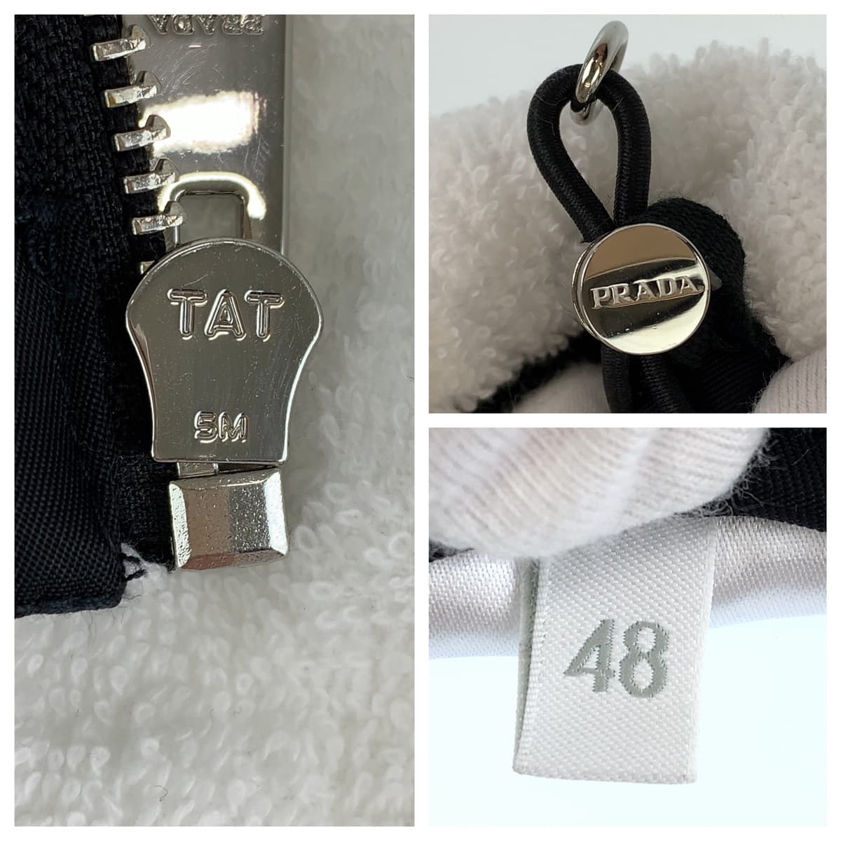 H-00315
PRADA プラダ テリークロス ジャケット サイズ48 ホワイト 白 コットン / キュプラ パーカー フーディー   メンズ