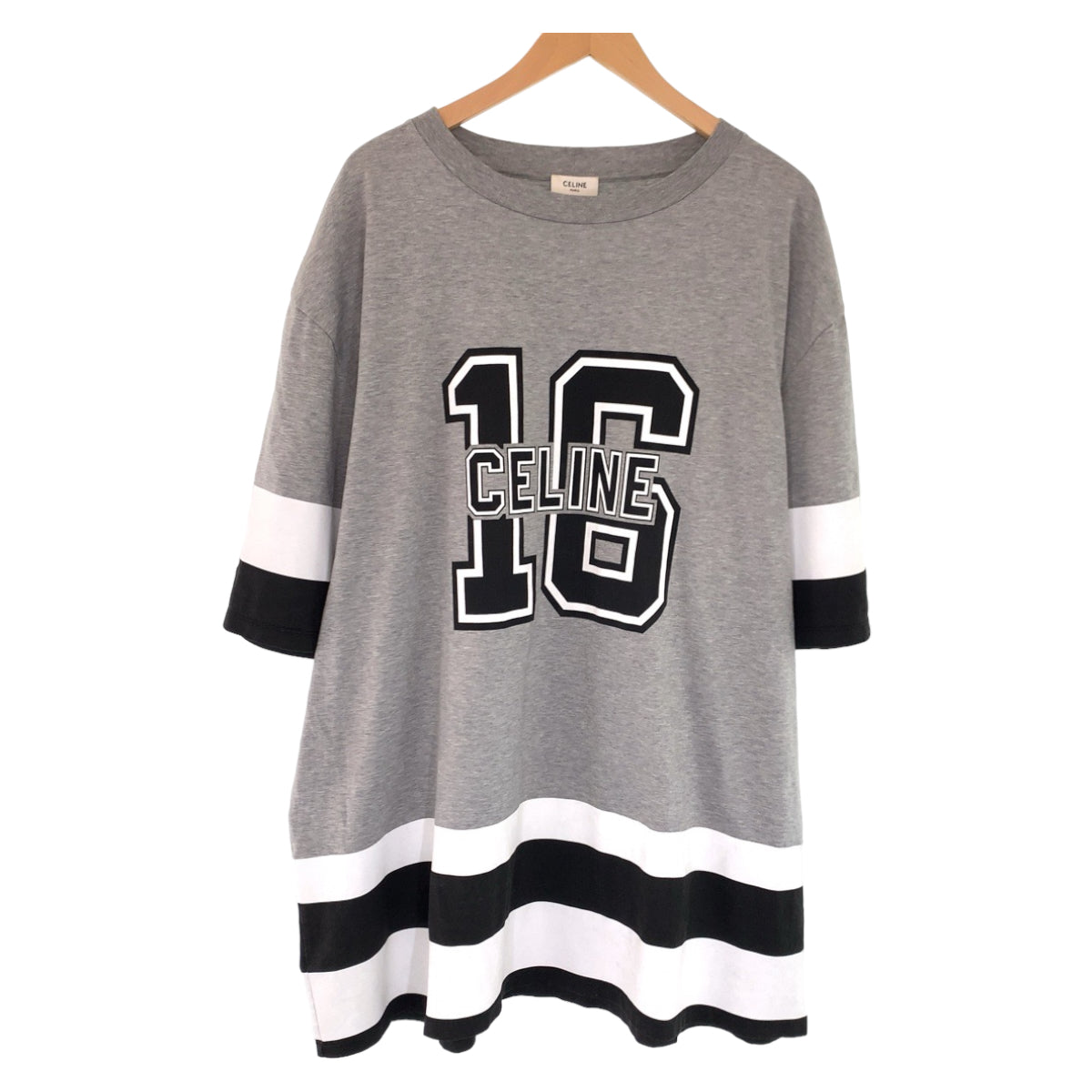 C-074
CELINE セリーヌ 23SS ロゴ ナンバリング サイズM グレー 灰色 ホワイト 白 コットン 2X41F671Q 半袖Tシャツ オーバーサイズ  メンズ