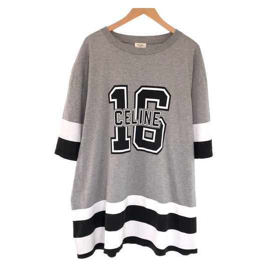 C-074
CELINE セリーヌ 23SS ロゴ ナンバリング サイズM グレー 灰色 ホワイト 白 コットン 2X41F671Q 半袖Tシャツ オーバーサイズ  メンズ