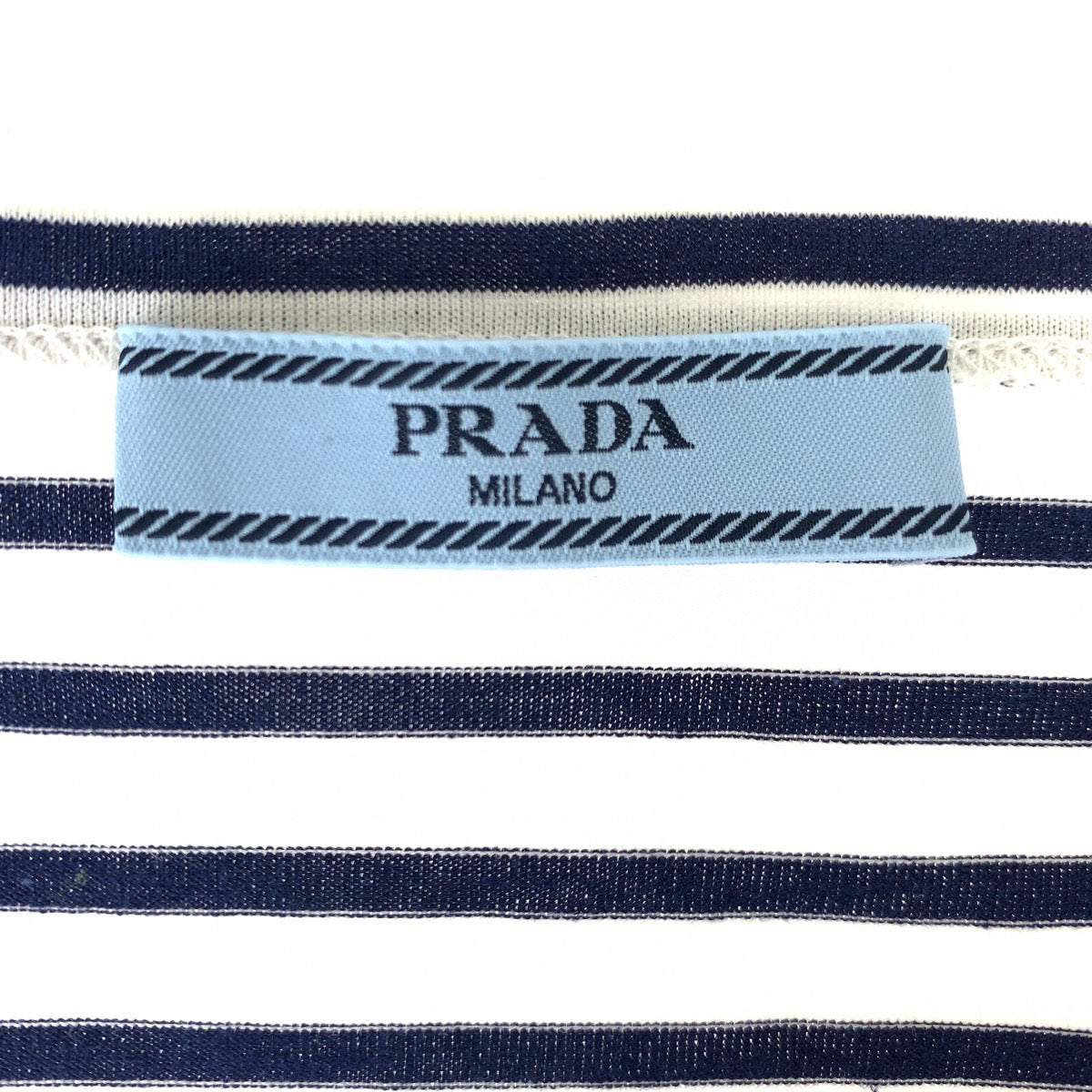 C-086
PRADA プラダ 三角ロゴ サイズS ホワイト 白 ネイビー 紺 コットン 半袖Tシャツ クルーネック ボーダー  メンズ