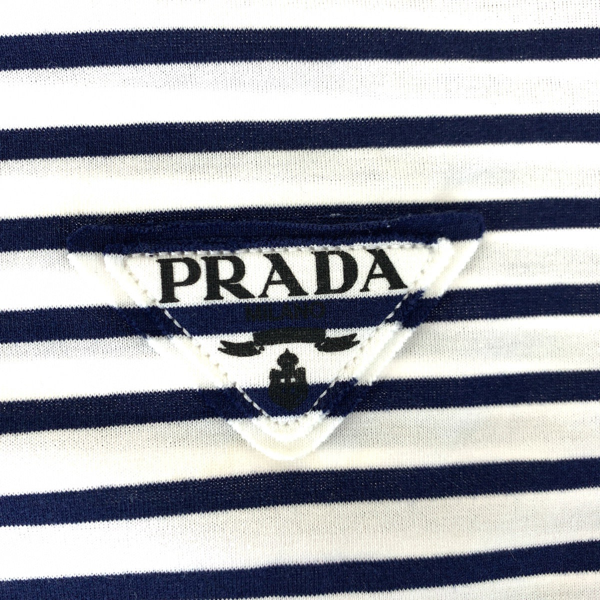C-086
PRADA プラダ 三角ロゴ サイズS ホワイト 白 ネイビー 紺 コットン 半袖Tシャツ クルーネック ボーダー  メンズ