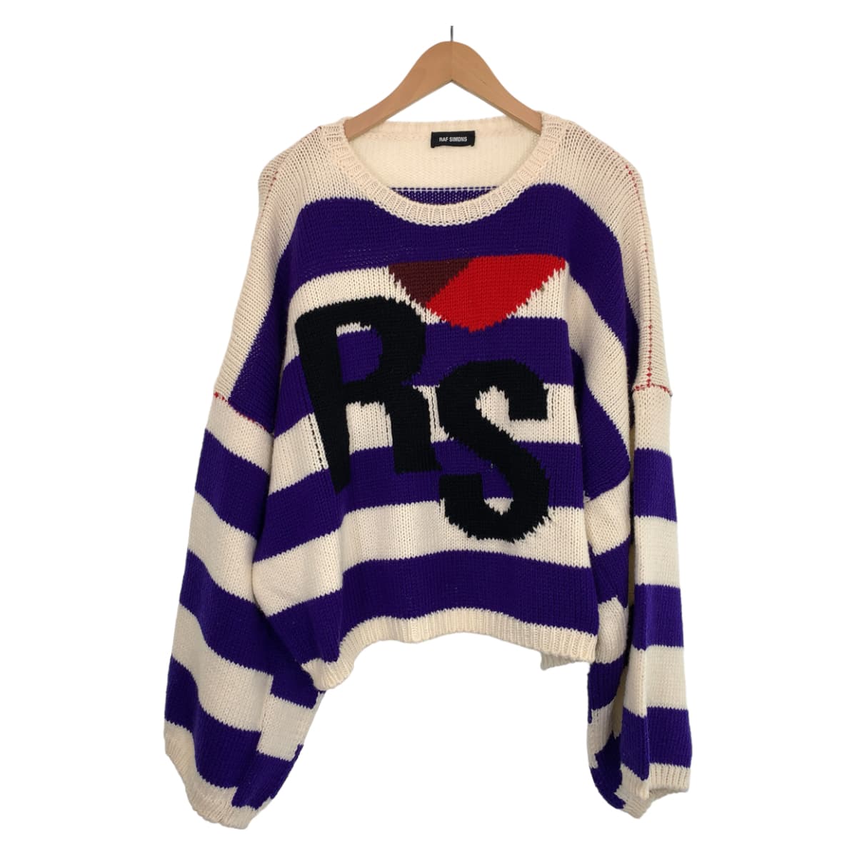 H-00316
RAF SIMONS ラフシモンズ サイズ1 男女兼用 ホワイト 白 パープル 紫 ウール セーター ニット  レディース