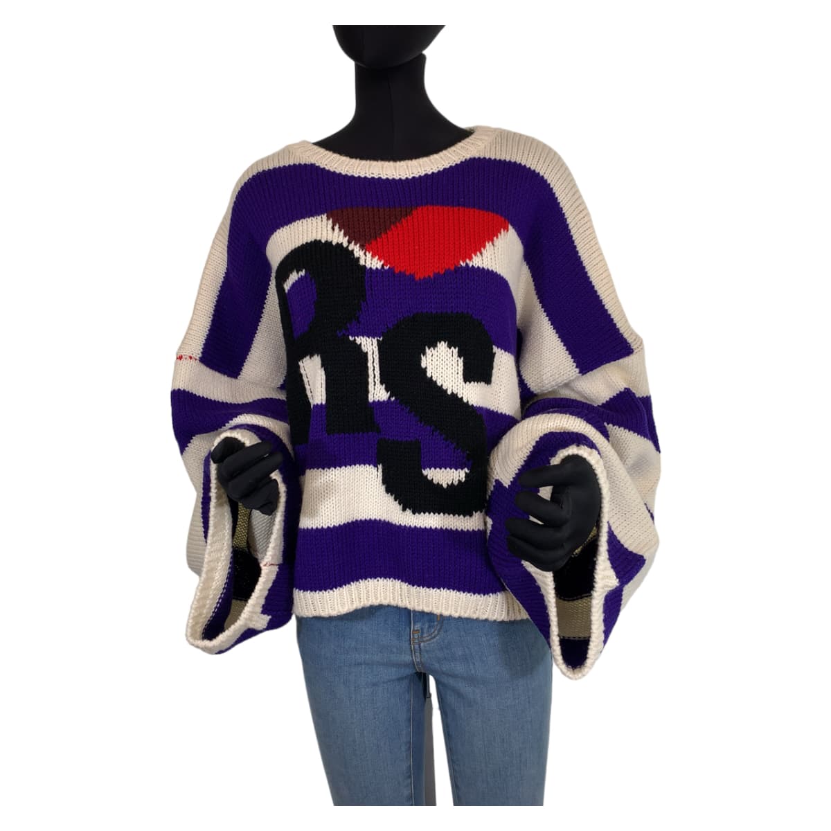 H-00316
RAF SIMONS ラフシモンズ サイズ1 男女兼用 ホワイト 白 パープル 紫 ウール セーター ニット  レディース