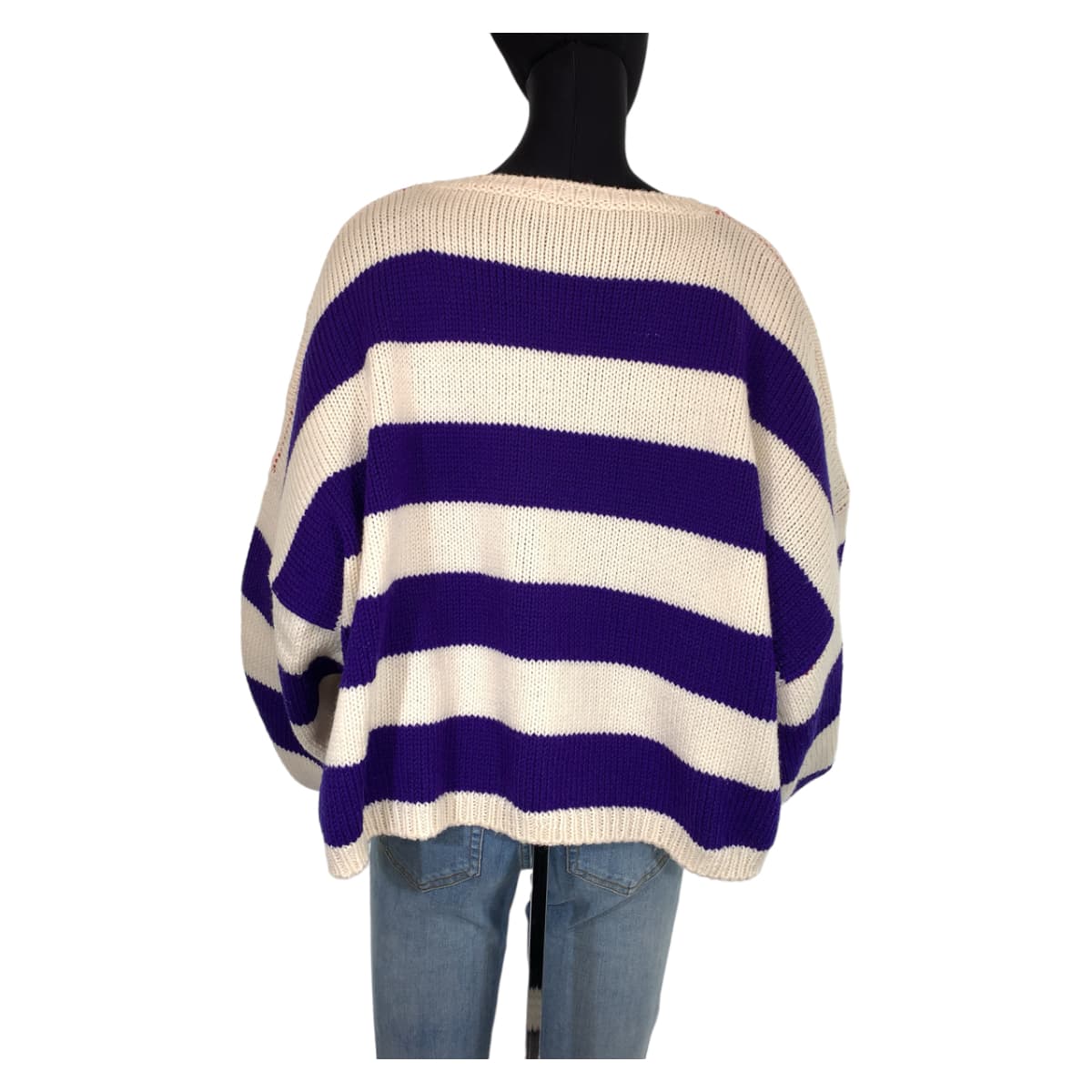 H-00316
RAF SIMONS ラフシモンズ サイズ1 男女兼用 ホワイト 白 パープル 紫 ウール セーター ニット  レディース