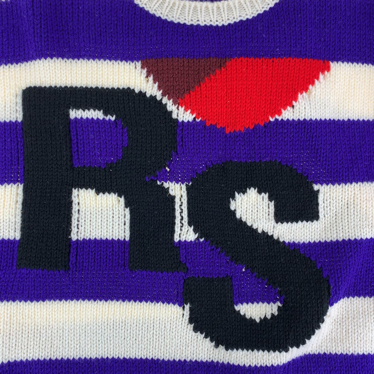H-00316
RAF SIMONS ラフシモンズ サイズ1 男女兼用 ホワイト 白 パープル 紫 ウール セーター ニット  レディース