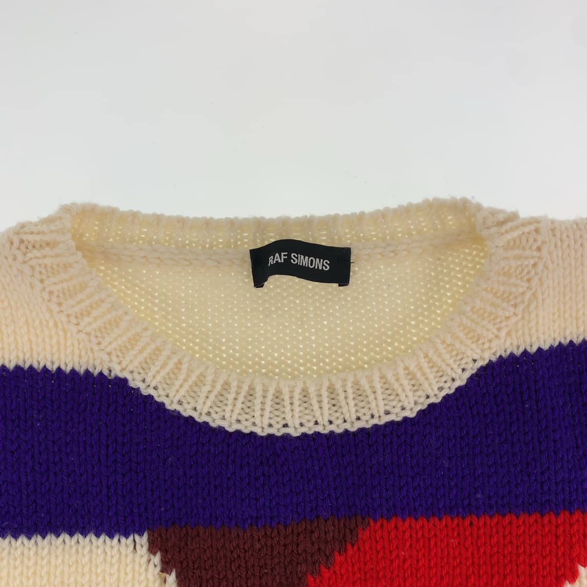 H-00316
RAF SIMONS ラフシモンズ サイズ1 男女兼用 ホワイト 白 パープル 紫 ウール セーター ニット  レディース