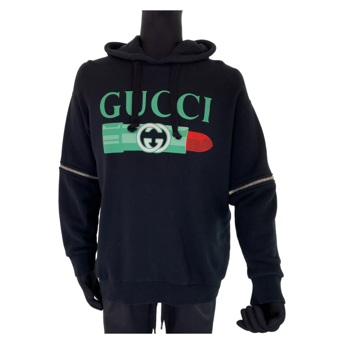 10246
GUCCI グッチ 23SS リップスティック プリント ロゴ サイズM 男女兼用 ブラック 黒 グリーン 緑 コットン 743404XJFIX パーカー スウェット  メンズ