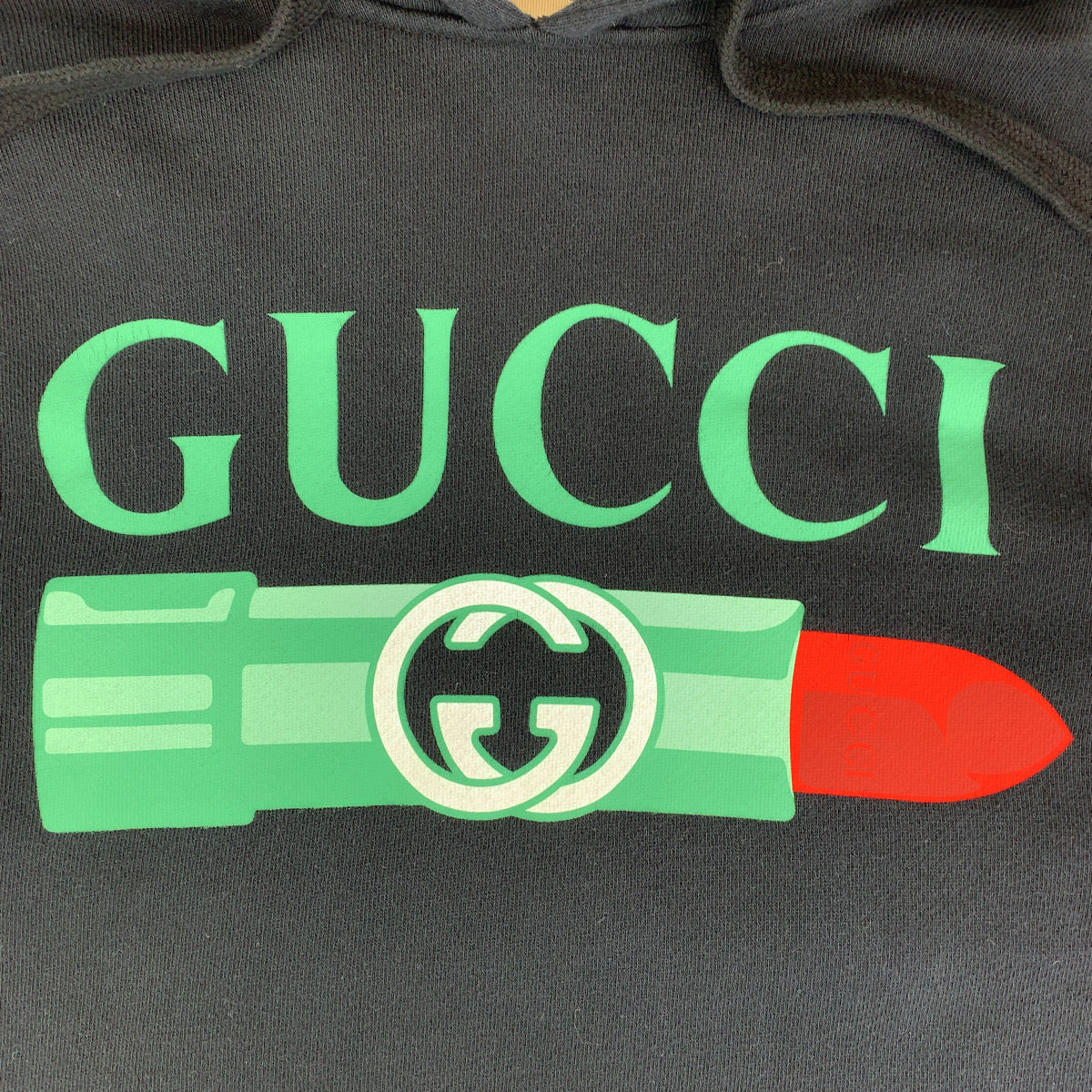 10246
GUCCI グッチ 23SS リップスティック プリント ロゴ サイズM 男女兼用 ブラック 黒 グリーン 緑 コットン 743404XJFIX パーカー スウェット  メンズ
