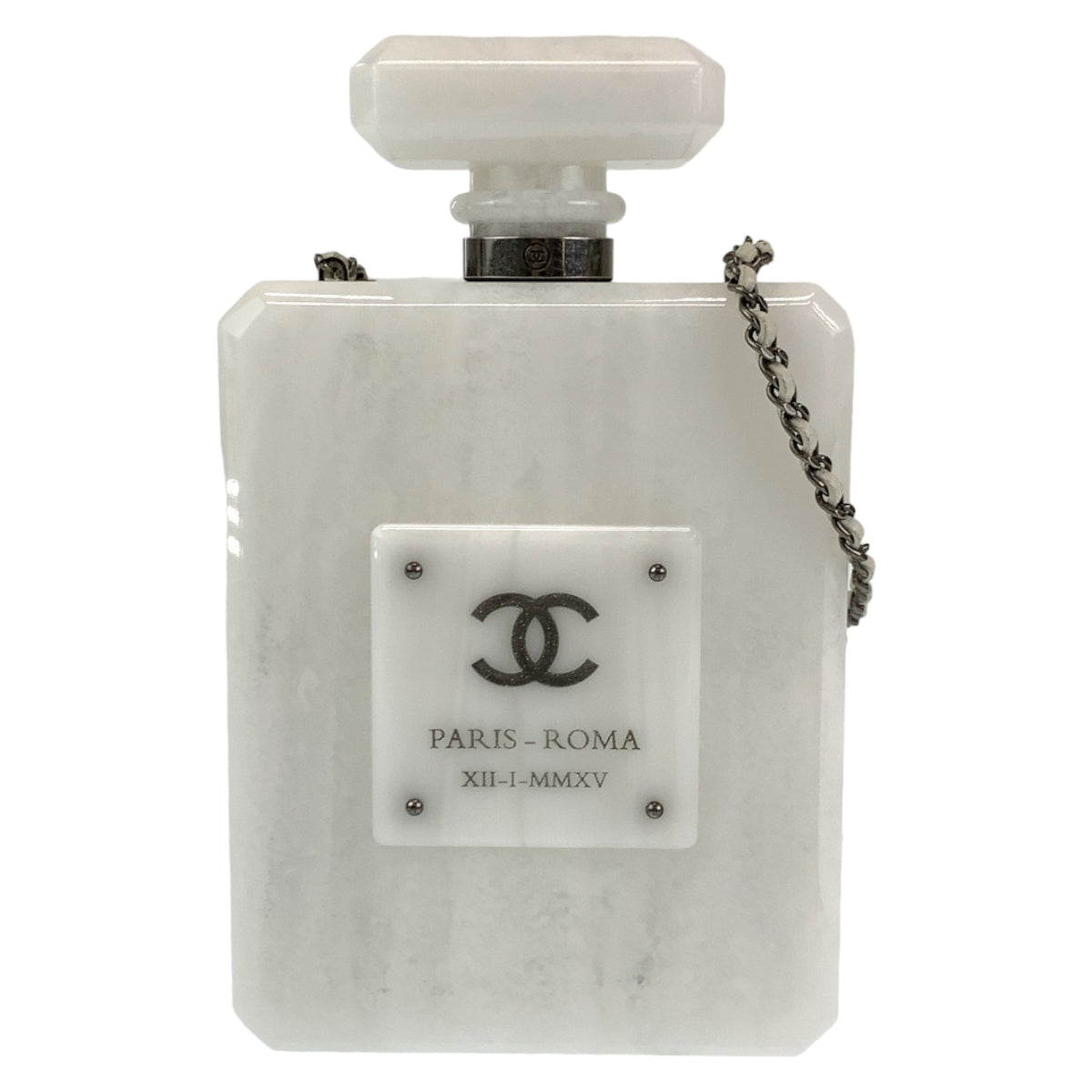 10249
CHANEL シャネル 大理石柄 2016Paris-Roma N°5 Parfume Bottle ミニバッグ ホワイト オフホワイト シルバー金具 プラスチック ボトルバッグ チェーンショルダーバッグ バニティバッグ  レディース A1500