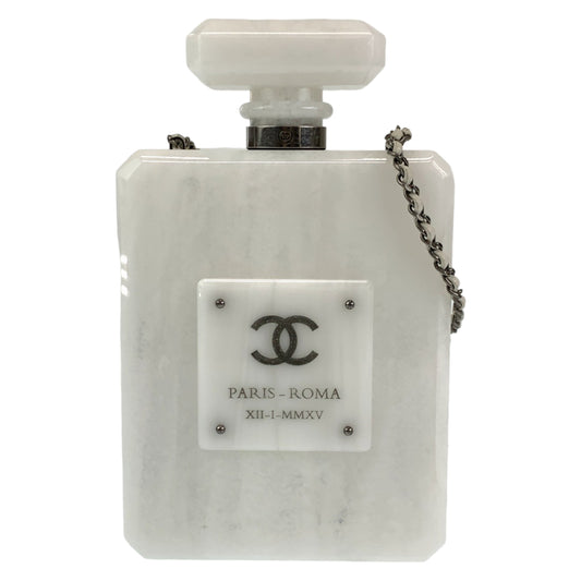 10249
 
CHANEL Marble Pattern 2016Paris-Roma No.5 Parfume Bottle Mini Bag White Off-White Silver Hardware Plastic Bottle Bag Chain Shoulder Bag Vanity Bag Women's