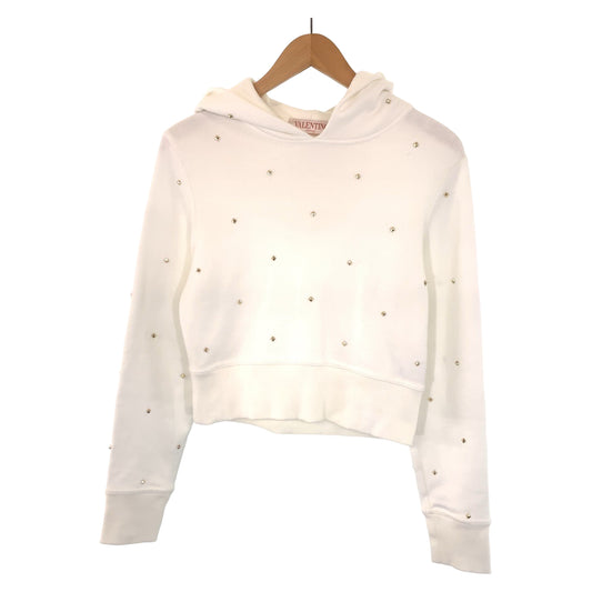 10250
 VALENTINO Valentino Rockstud Size S White Gold Studs Cotton 1B3MF18L7D8 Hoodie Women's