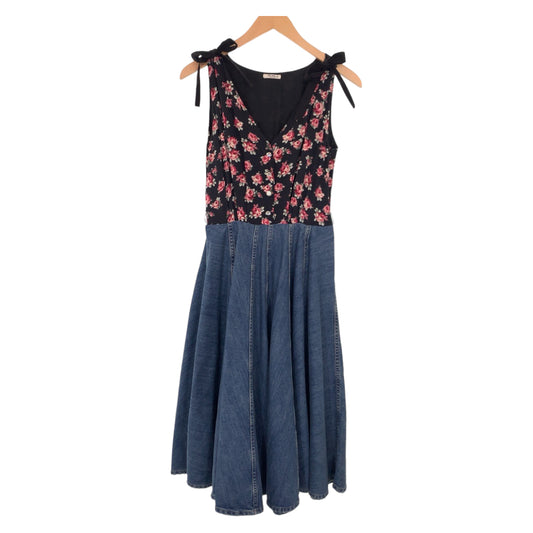 10251
 MIUMIU Miu Miu Floral Rhinestone Size 36 Black Cotton / Denim Dress Denim Dress Women's