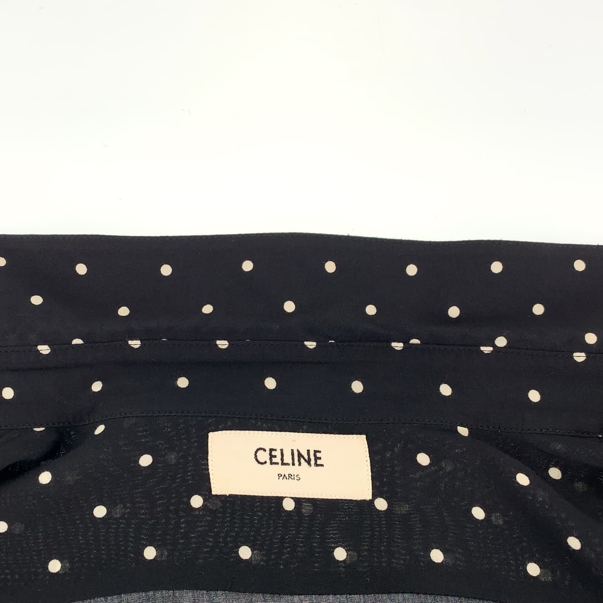 H-00328
CELINE セリーヌ ジョーゼットクラッシックシャツ サイズ39 ブラック 黒 ホワイト 白 レーヨン 2C091171D 長袖シャツ ブラウス  レディース