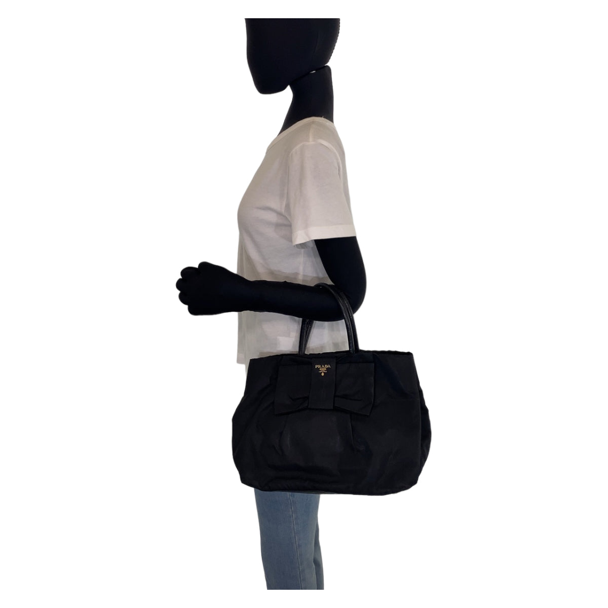 10253
PRADA プラダ テスート リボントート ブラック 黒 ゴールド金具 ナイロン BN1601 トートバッグ ハンドバッグ  レディース