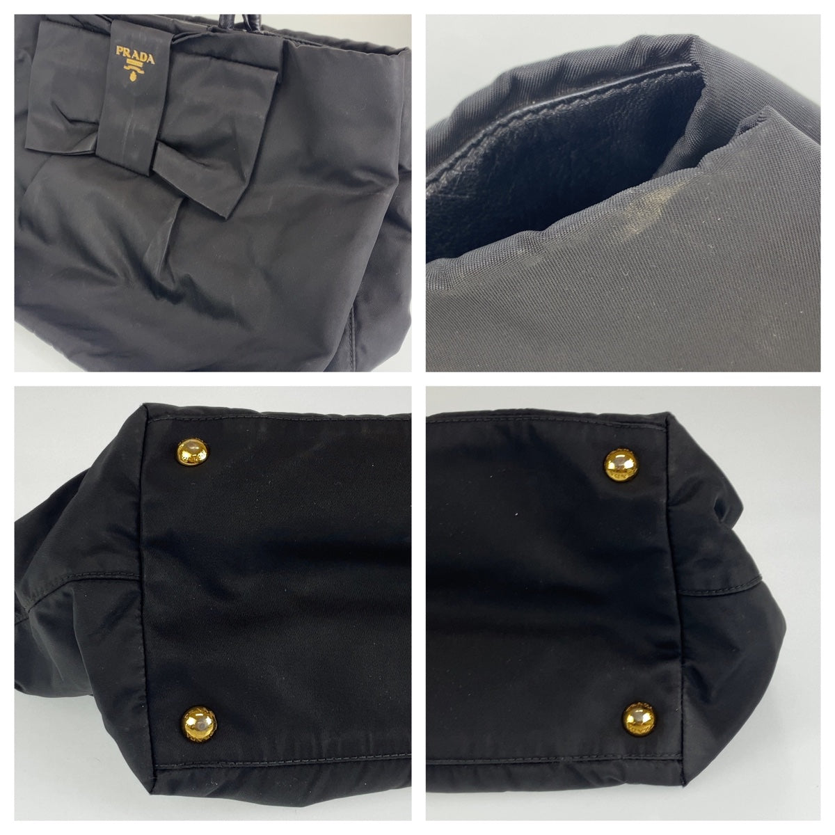 10253
PRADA プラダ テスート リボントート ブラック 黒 ゴールド金具 ナイロン BN1601 トートバッグ ハンドバッグ  レディース