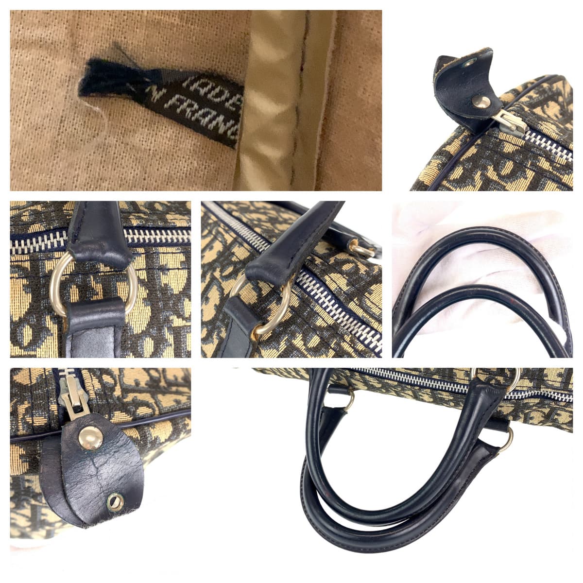 H-00333
Dior ディオール トロッター ネイビー ベージュ キャンバス ボストンバッグ ハンドバッグ  レディース