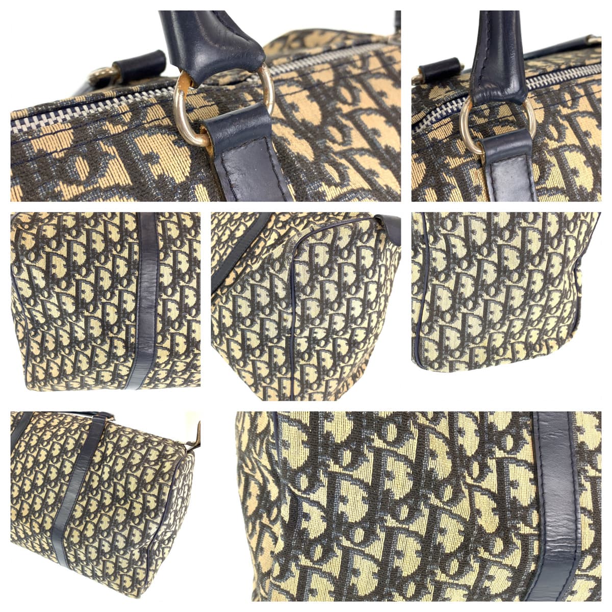 H-00333
Dior ディオール トロッター ネイビー ベージュ キャンバス ボストンバッグ ハンドバッグ  レディース