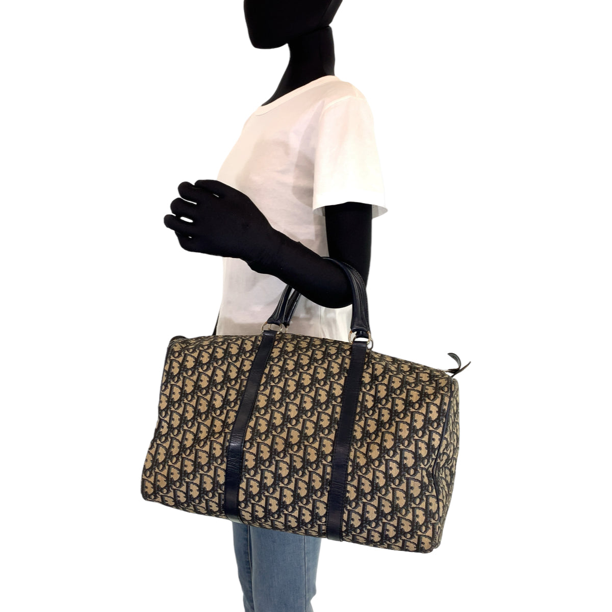 H-00333
Dior ディオール トロッター ネイビー ベージュ キャンバス ボストンバッグ ハンドバッグ  レディース