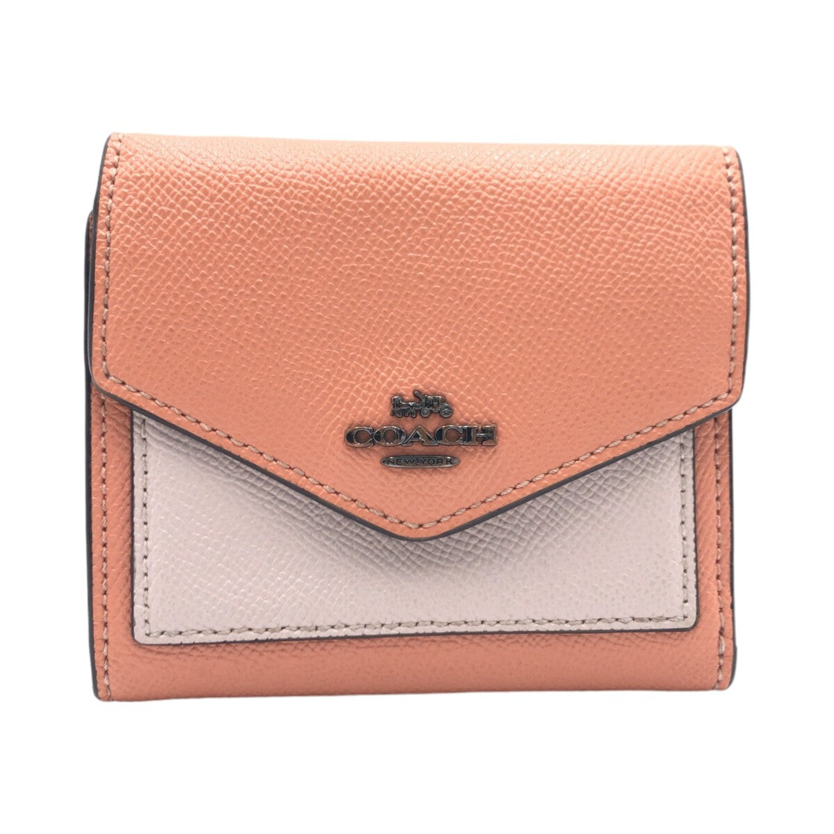 12656
COACH コーチ オレンジ ピンク レザー 折財布 コンパクトウォレット  レディース