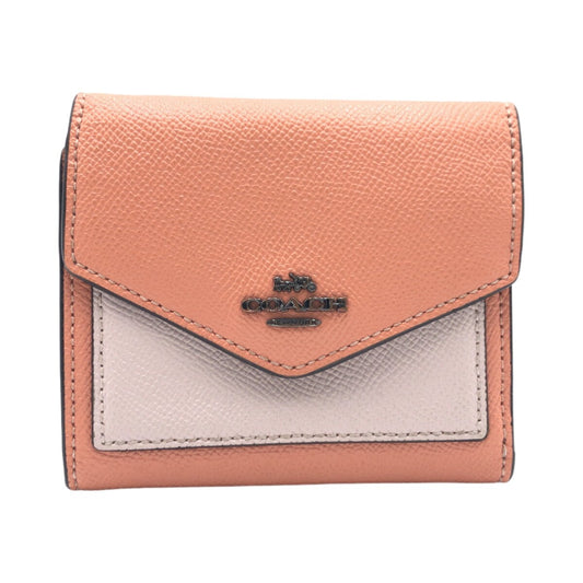 12656
COACH コーチ オレンジ ピンク レザー 折財布 コンパクトウォレット  レディース