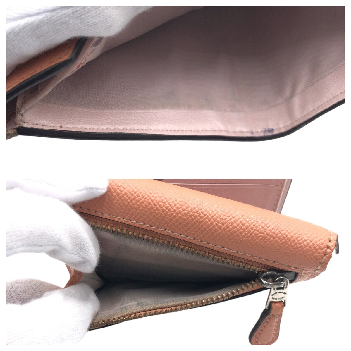 12656
COACH コーチ オレンジ ピンク レザー 折財布 コンパクトウォレット  レディース