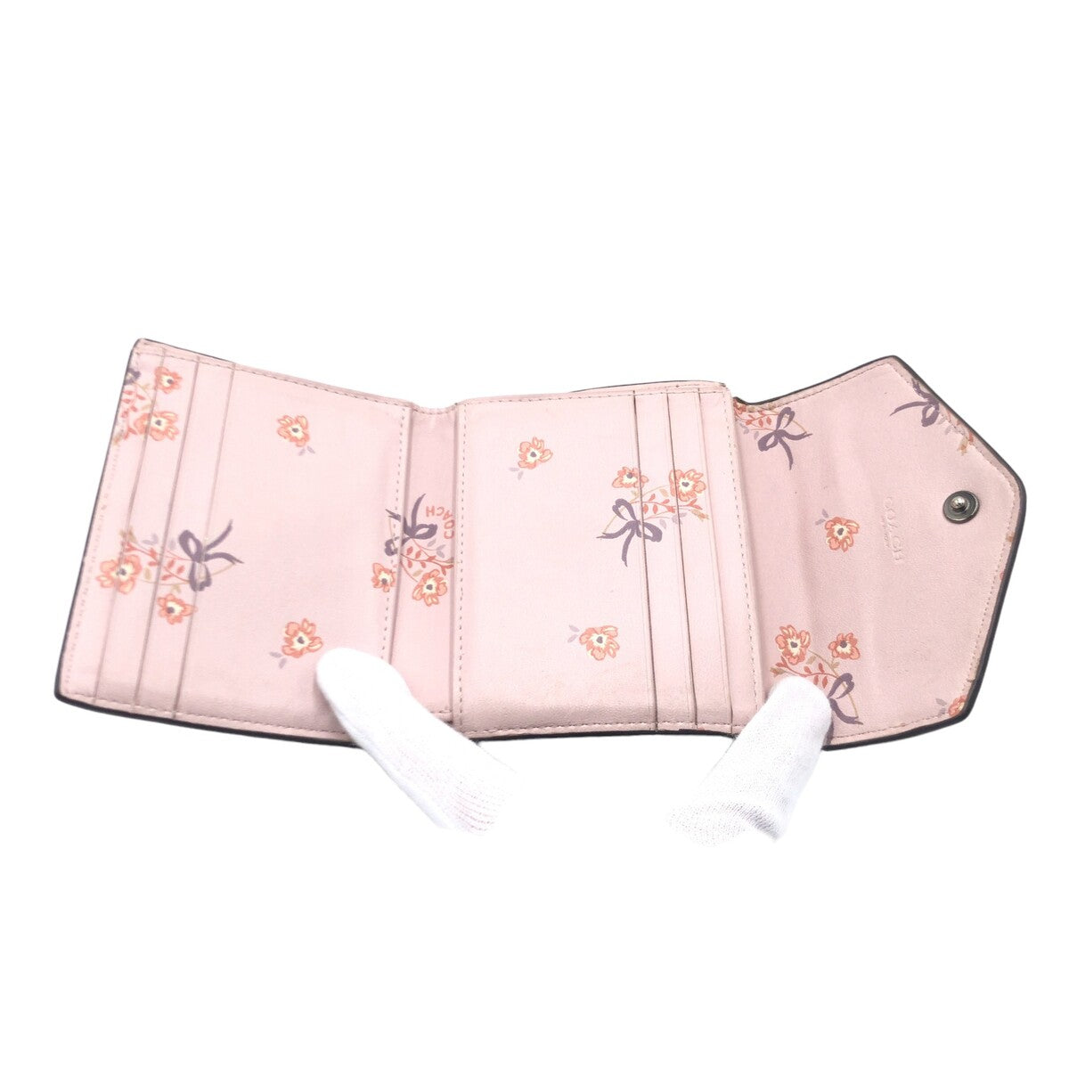 12656
COACH コーチ オレンジ ピンク レザー 折財布 コンパクトウォレット  レディース