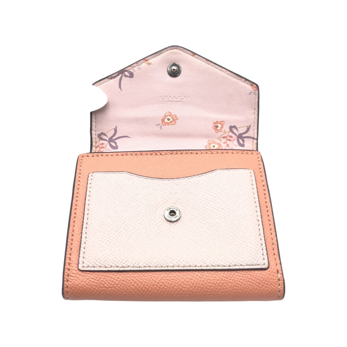 12656
COACH コーチ オレンジ ピンク レザー 折財布 コンパクトウォレット  レディース