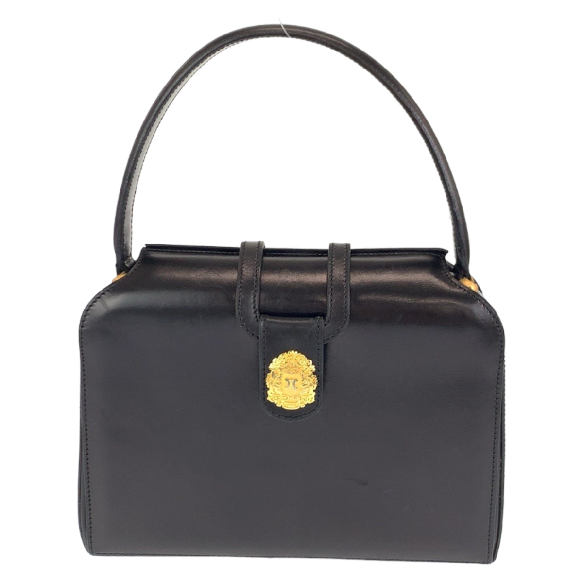 C-076
CELINE セリーヌ ヴィンテージ マカダム ブラック 黒 ゴールド金具 レザー ハンドバッグ アクセサリーポーチ  レディース